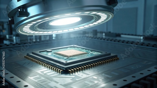 Detailed Focus on Diagnostic Chip with Highlighted Circuits and Shapes