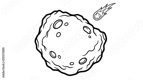 Canvas Print Cartoon asteroid with craters and a small comet trailing fire, isolated on a whi