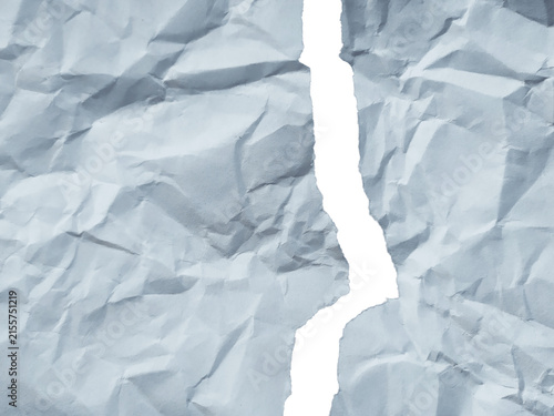 Crumpled Torn White Paper Texture with Vertical Rip