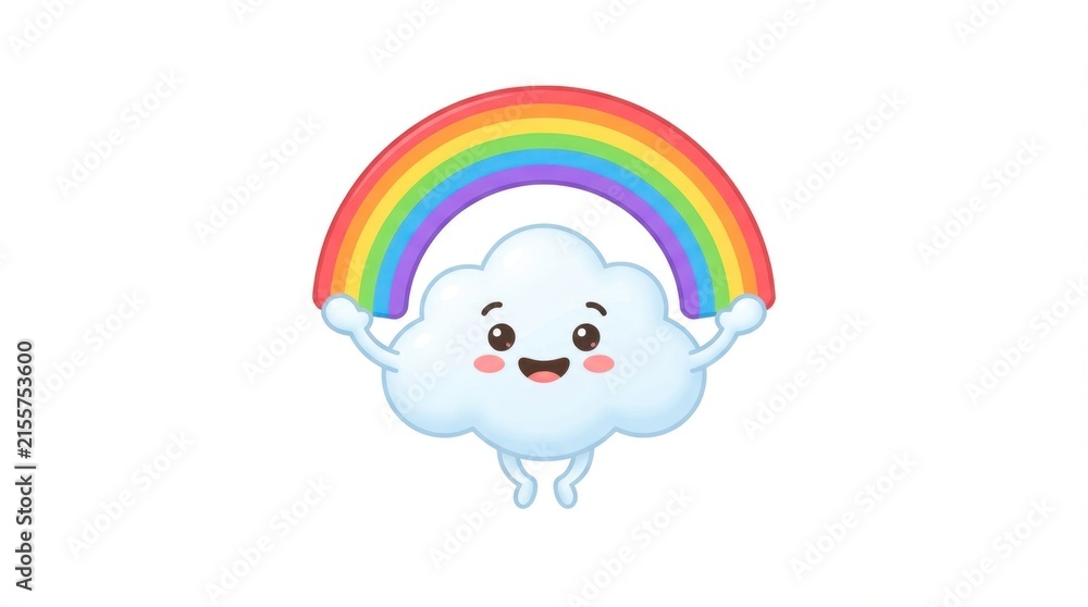 Naklejka premium Cheerful cartoon cloud with a vibrant rainbow bursting from a smiling face.
