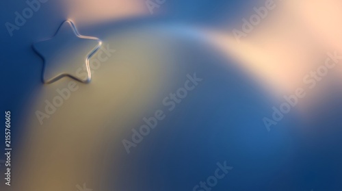 A single, glossy five-pointed star shimmering against a gradient blue background with soft, ethereal light rays.