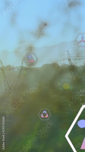 Animation of digital icons and data processing over power lines on field