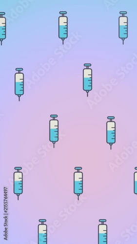 Animation of syringes moving on blue and pink background