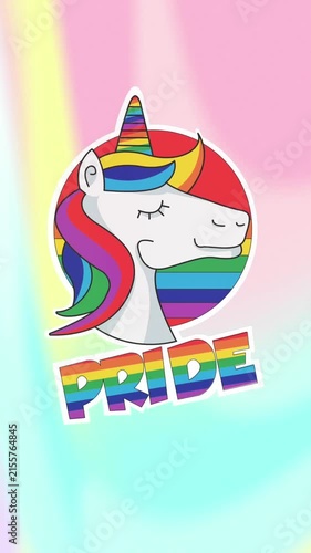 Animation of rainbow pride and unicorn over colorful pastel background