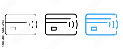 Set of contactless payment credit card outline icons for transaction methods.