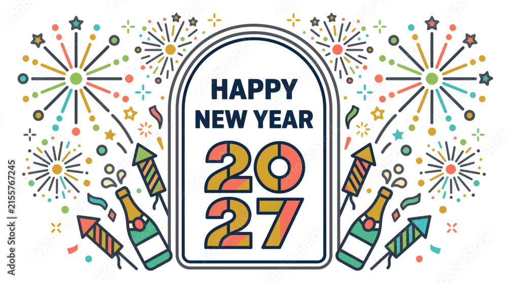 Fototapeta premium Happy New Year 2027 Celebration Greeting Design 3.