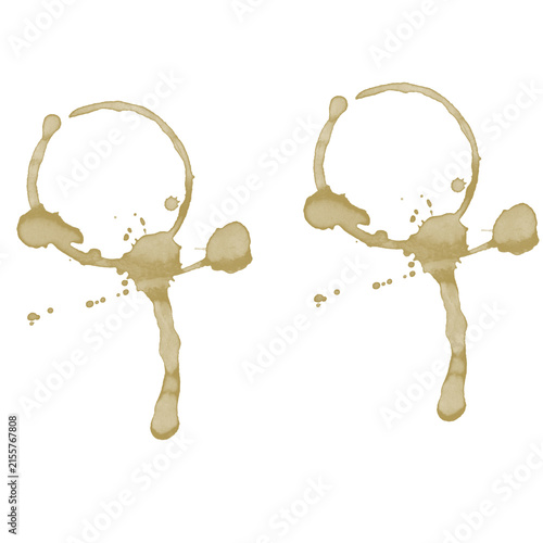 Canvastavla Coffee Cup Rings with Drips on White Background, Brown Coffee Stain Splatter Tex