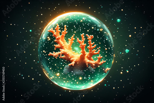 Sun and Fire Abstract Cosmic Background with Glowing Planet Earth, Stars, Galaxy, Universe and Space Light Effects