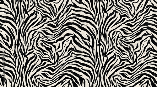 black and white zebra pattern with abstract wavy stripes seamless background