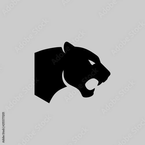 Black panther head silhouette icon, aggressive wild cat profile vector illustration