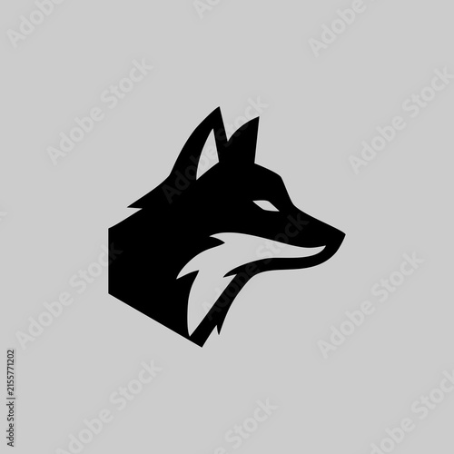 Minimalist fox head logo icon, stylized black and white animal vector illustration
