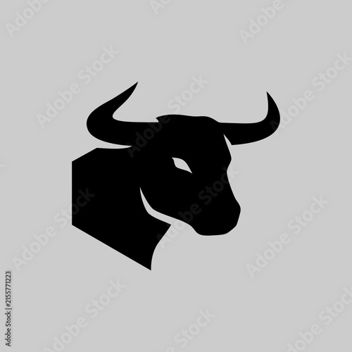 Black Bull Head Silhouette Icon Vector Illustration for Financial Market Branding