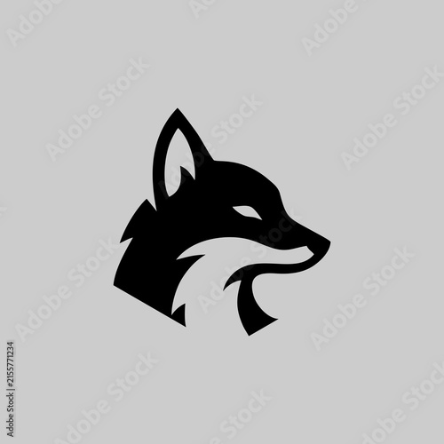 Minimalist fox head logo icon, stylized wild animal vector illustration for branding.