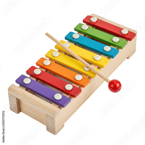 Colorful xylophone with mallet isolated on transparent background