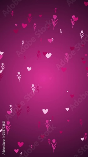 Vertical Pink Gradient Background with Hearts and Tulip Flower Icons