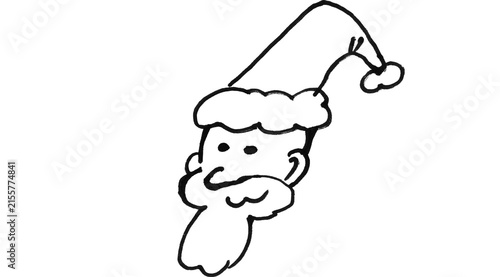 Fotografie Cartoon Santa Claus face with curly beard wearing Santa hat doodle on white back