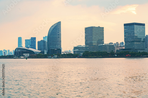 The skyline of modern urban architecture in Shanghai, China, and the scenery of the Huangpu River 