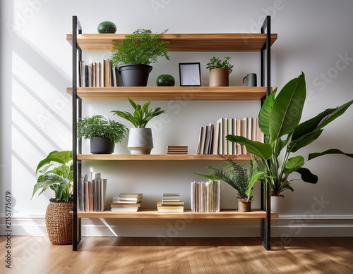 stylish bookshelf with plants and decor ideal for virtual meetings background