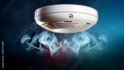 smoke detector and fire alarm in action background