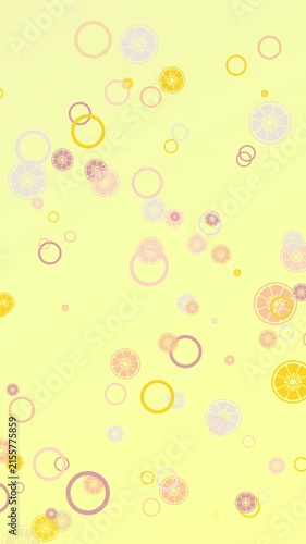 Vertical Pattern of Citrus Fruit Slices and Circles on Pale Yellow Background
