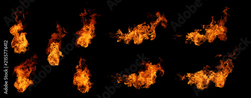 Фотография Set of real fire flames isolated on black background