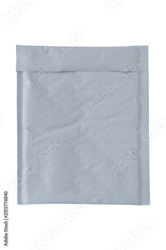 White poly bubble mailer envelope for secure shipping. Isolated