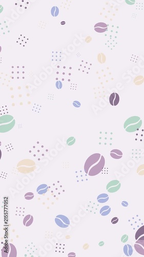 Abstract Pastel Coffee Bean and Dot Pattern on Pale Background