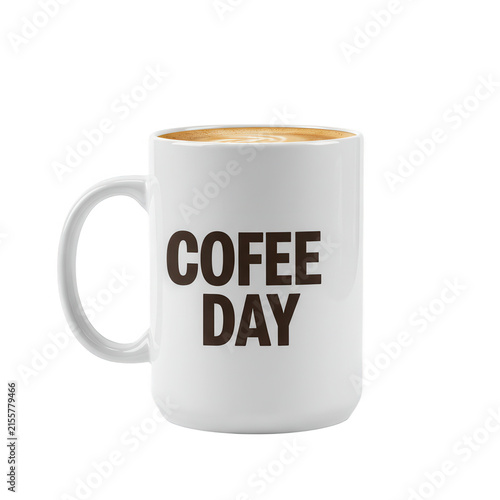 Coffee cup with coffee day text isolated on transparent background