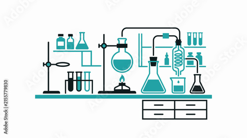Chemistry Lab Equipment Illustration, Science Experiment Setup