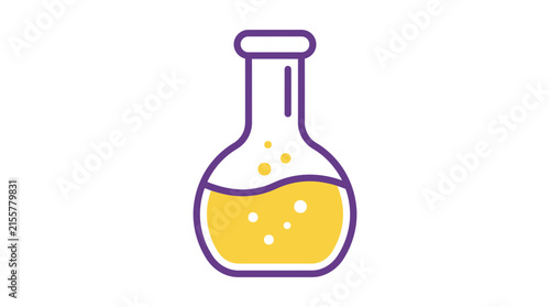 Chemistry Flask with Yellow Liquid and Bubbles Isolated