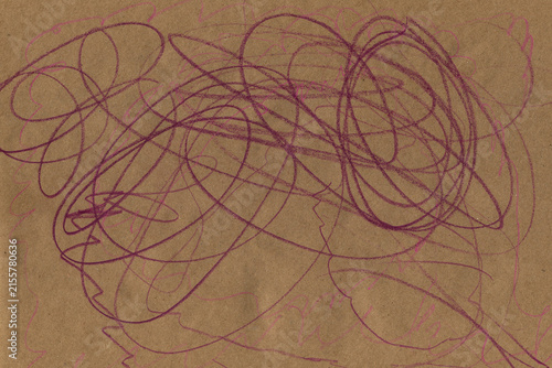 Abstract Scribble Art Drawing with Purple Crayon Lines on a Textured Brown Paper Craft Background