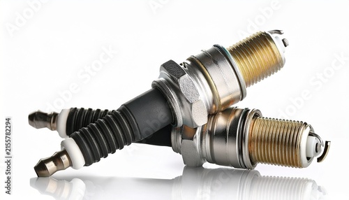 two automotive spark plugs isolated on a white background with automotive