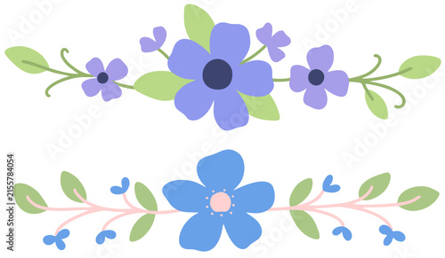 floral border botanical colorful set frame decoration blue purple hand drawn