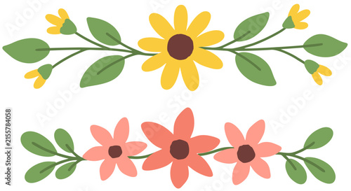 floral frame pink yellow wedding decoration line border hand drawn