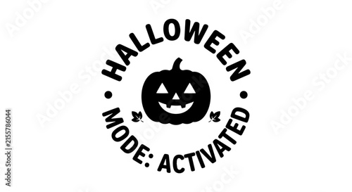 Halloween Mode Activated Pumpkin Icon, Spooky Season Graphic, Black and White Vector Art