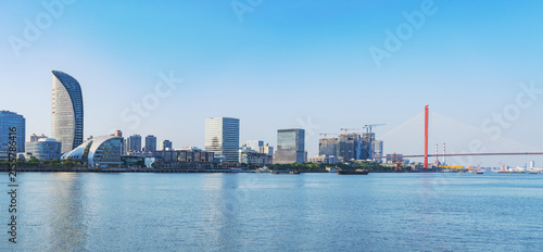 The skyline of modern urban architecture in Shanghai, China, and the scenery of the Huangpu River 