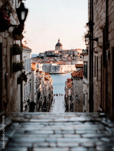 Scenic View of Historic Dubrovnik Through Cobblestone Street