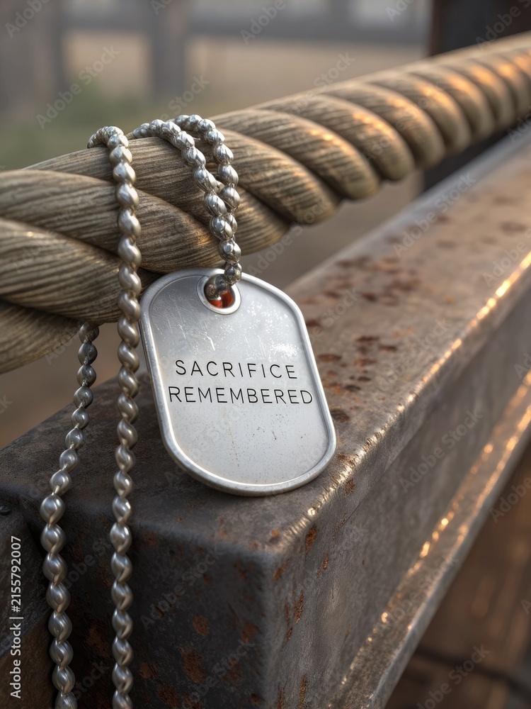 Fototapeta premium Military Dog Tags Hanging On A Cable
