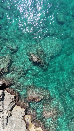 Aerial summer view with rocks in turquoise sea 