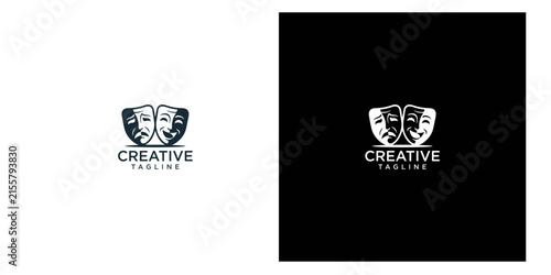 Creative Comedy and Tragedy Theater Mask Logo Design for Drama and Performance Arts