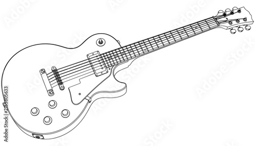 Bild auf Leinwand Classic Solid Body Electric Guitar Line Art Vector Featuring Detailed Single Cut