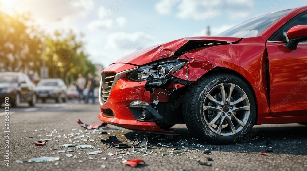 Naklejka premium Daytime collision of two vehicles in a small accident on the road