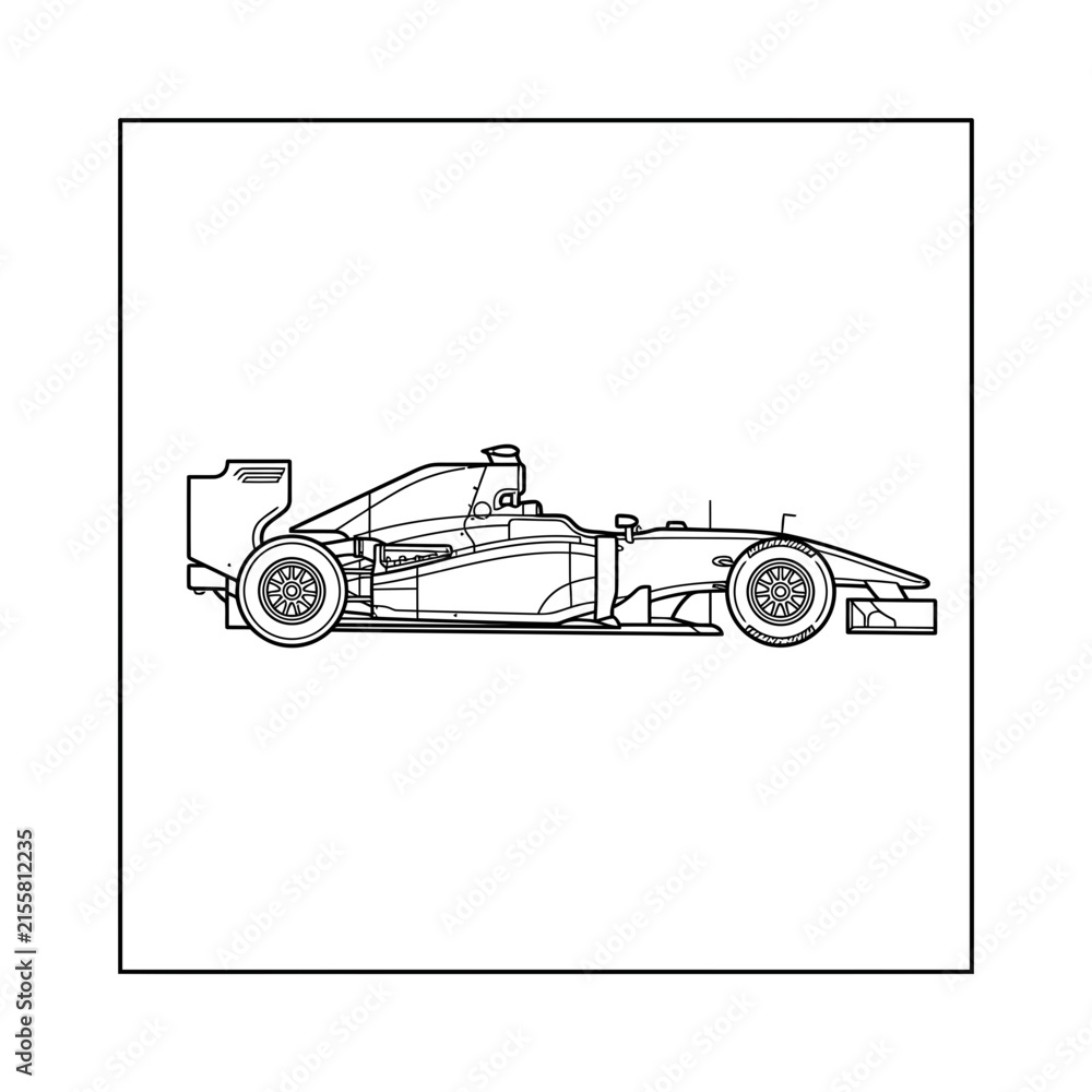 Fototapeta premium Formula 1 Race Car Outline Vector - Side View Isolated on White Background