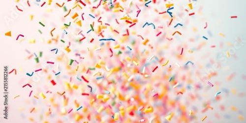 A vibrant confetti explosion against a soft, pastel background, capturing the essence of celebration and joy.