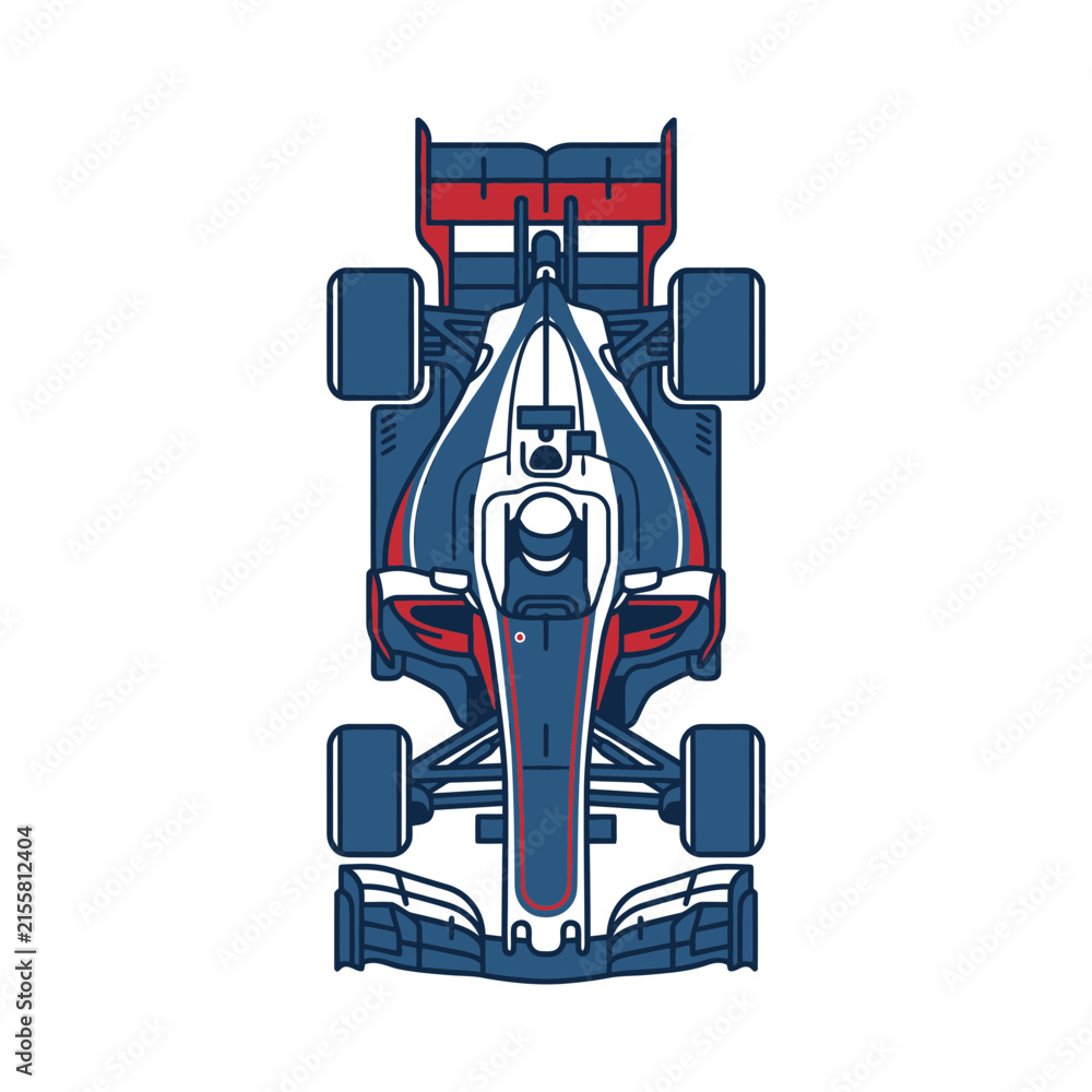 Fototapeta premium Top View Formula 1 Race Car Isolated on Transparent Background - Sleek Design, Blue, Red, White