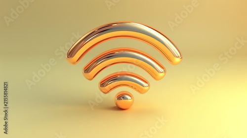 Golden 3D Wi-Fi Symbol On Yellow