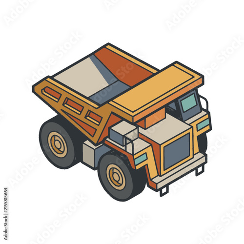 Modern Isometric of an Orange and Brown Dump Truck with Large Cargo Bed and Spacious Cabin with high quality professional line art symbols for modern creative design and digital branding projects