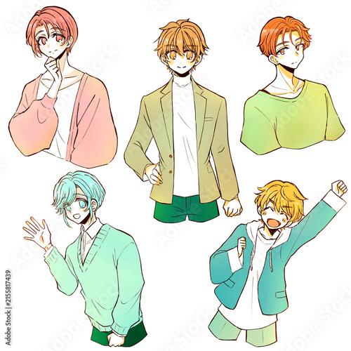 5人の男性　バラバラ