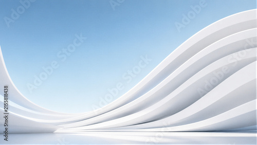 Foto Abstract white curved architecture with flowing wavy lines and blue sky backgrou