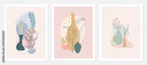 Line art drawing with abstract shape. Abstract Plant Art design for print, cover, wallpaper, Minimal and natural wall art.